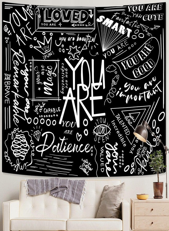 Fungarth Quote You Are Tapestry Classroom Positive Kids Tapestries Wall Hanging Inspirational Motivational Elementary Black and White Aesthetic Tapestry for Bedroom Living Room Dorm (Black, 60" x 44") - Image 2